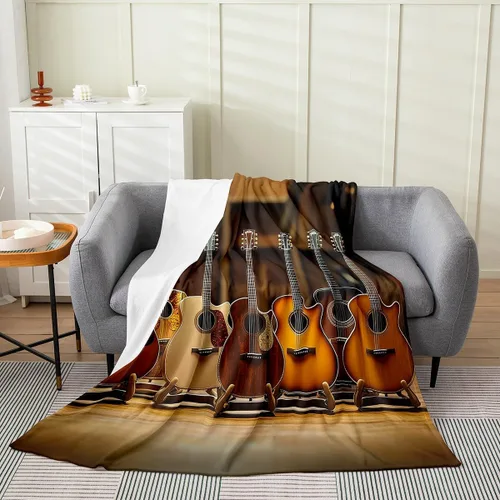 Miniatura 16 de Castle Fairy Manta de forro polar con botas de vaquero, manta de guitarra musical bohemia para niños y niños, manta de vaquera rústica occidental