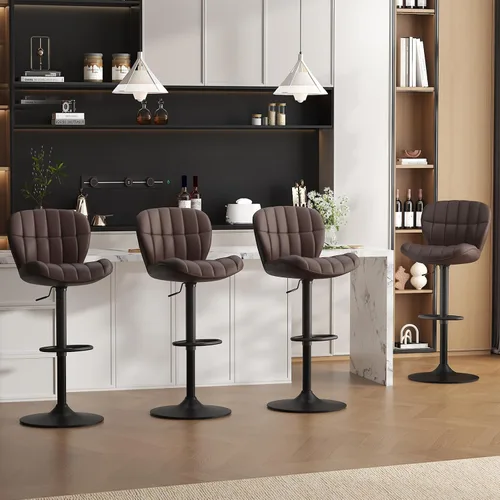 Miniatura 11 de Furniliving - Juego de 4 taburetes modernos de bar, taburetes de bar de piel sintética para isla de cocina, taburetes de bar giratorios tapizados