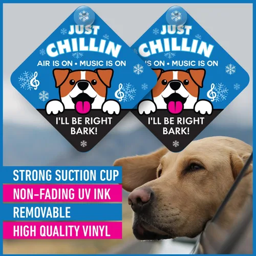 Miniatura 5 de Just Chillin - Letrero de seguridad para mascotas para ventana de automóvil, alerta de reproducción de música AC On para dueños de perros