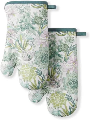 Martha Stewart Juego de 2 manoplas para horno Succulents, color verde, 7 x 13 pulgadas Suculentas
