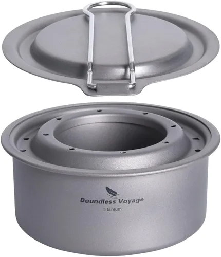 Miniatura 10 de Boundless Voyage Estufa de alcohol de titanio con cubierta contra incendios, estufa de leña al aire libre con soportes, para camping, Juego