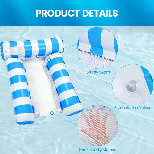 Miniatura 3 de Paquete de 2 flotadores inflables para piscina 4 en 1 con hamaca de piscina con malla en la parte inferior, hamaca inflable de 3 tubos para adultos