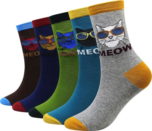 Miniatura 20 de Calcetines de caña corta casuales para hombre, de algodón, con motivo de animales, alocados y divertidos, 5 pares