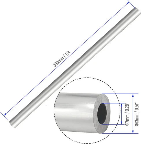 Miniatura 2 de 2 tubos redondos de aluminio 6063 T5, 11.811 in/1 pie de longitud, 0.512 in/0.51 pulgadas OD, 0.276 in/0.28 pulgadas ID, tubo recto de aluminio sin