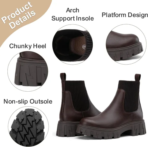 Miniatura 5 de Jeossy Botines 9610 para mujer, con plataforma Chelsea, tacón grueso, suela elástica