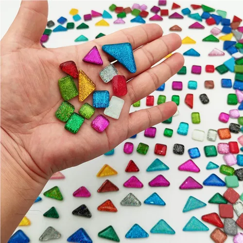Miniatura 2 de Azulejos de mosaico de vidrio brillante con purpurina irregular al azar de 1.1 libras para manualidades a granel, juego de piezas de mosaico