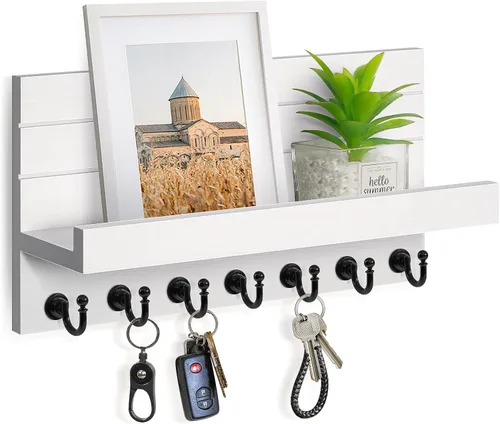 Miniatura 10 de HONJIN Soporte para llaves de pared: 7 ganchos resistentes mejorados para llaves de fácil instalación, organizador de correo para colgar