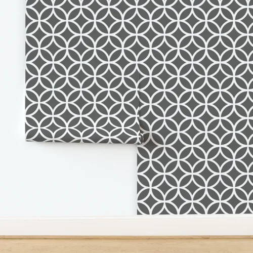 Miniatura 4 de Papel tapiz autoadhesivo para despegar y pegar, diseño de diamantes geométricos gris carbón, círculos blancos, papel tapiz extraíble personalizado