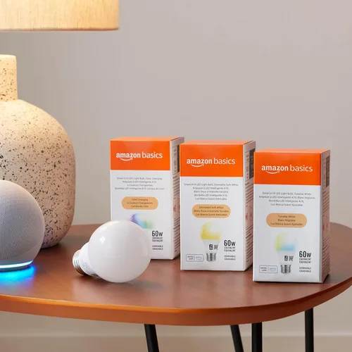 Miniatura 7 de Bombilla LED inteligente A19 Amazon Basics, cambio de color, 9 W (equivalente a 60 W), 800 lm, funciona solo con Alexa, Wi-Fi de 2,4 GHz,