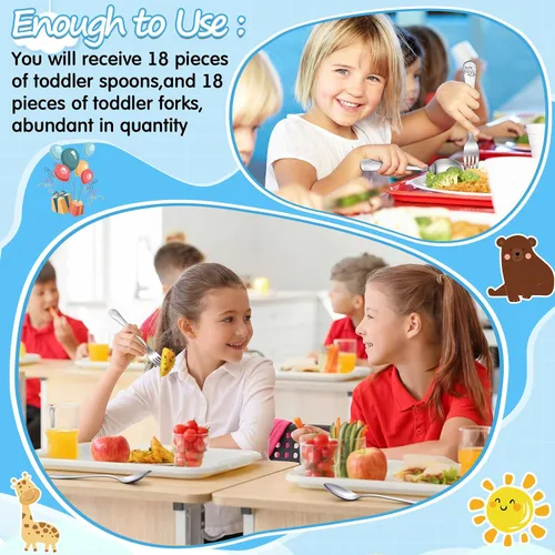 Miniatura 6 de EBOOT Juego de cubiertos de 36 piezas para niños pequeños, juego de cubiertos de acero inoxidable para niños, tenedores y cucharas, juego
