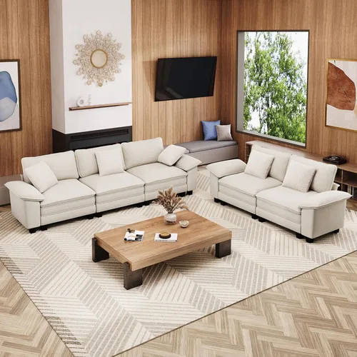 Miniatura 16 de MIXPATIO Juego de sofá modular Cloud en forma de U, asiento profundo de 3 piezas, sofá modular de 6 plazas y brazos extraíbles, felpilla de felpa