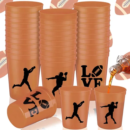 Miniatura 12 de Zhehao 30 vasos de plástico con pelota deportiva, vasos reutilizables de plástico para hockey, fútbol, baloncesto, vasos para estadios de 16 onzas