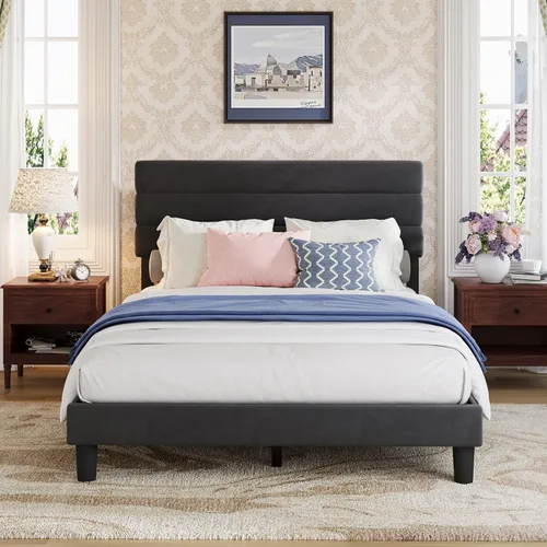 Miniatura 12 de Avenco Base de cama de tamaño matrimonial, base de cama tapizada con cabecera ajustable de 3 alturas, fácil montaje sin herramientas