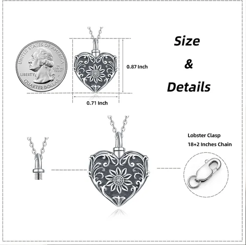 Miniatura 114 de Collar con colgante de urna de cenizas de cremación y árbol de la vida para mujer, plata de ley US1