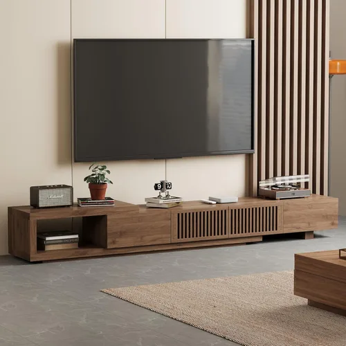 Miniatura 9 de Soporte de TV moderno de mediados de siglo de 70.87 pulgadas, centro de entretenimiento con 4 gabinetes de almacenamiento, mesa consola multimedia
