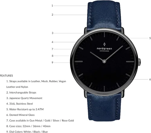 Miniatura 2 de Nordgreen Reloj de metal nativo escandinavo con esfera negra y correas intercambiables