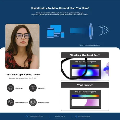 Miniatura 5 de GFUIARA - Lentes para bloquear luz azul para mujeres y hombres, gafas de moda cuadradas con bloqueo azul, lentes