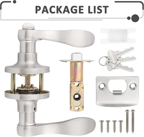 Miniatura 7 de Probrico 12061SN - Manija de puerta, juego de cerradura para puerta con llave de seguridad, para entrada, acabado niquelado satinado disponible