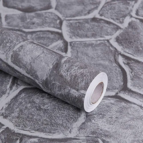 Okydoky Papel tapiz de piedra gris para despegar y pegar, 17.7 x 78.7 pulgadas, papel tapiz texturizado de película extraíble autoadhesivo,