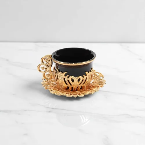 Miniatura 3 de Alisveristime Juego de 12 tazas de café turco griego árabe café expreso taza platillo de porcelana (negro dorado)