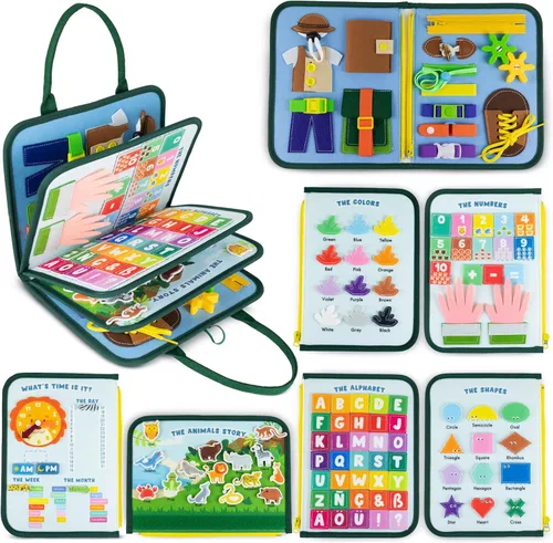 BONNYCO Tablero Ocupado para Animales de 1 Año. Libro Ocupado Montessori para Niños Pequeños 1-3 2-4, Libro Silencioso de Fieltro para Bebé.