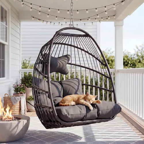 Miniatura 10 de Nicesoul Silla colgante para huevos al aire libre sin soporte, cesta de huevos para interiores con cojín, silla hamaca en forma de huevo de 350 Gris