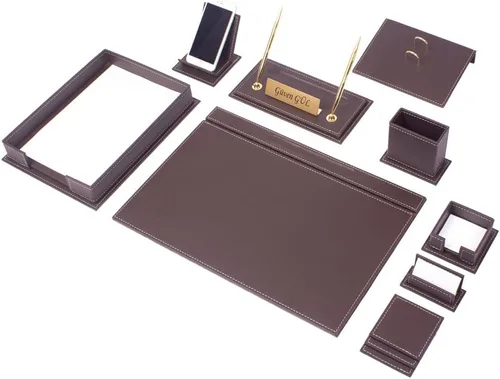 Miniatura 11 de Juego de escritorio de cuero, accesorios de escritorio de trabajo para mesa de oficina, organizador de almacenamiento de escritorio, 13 piezas Blanco