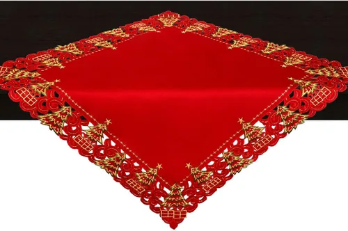 Grelucgo Mantel pequeño con árbol de acebo rojo navideño, cuadrado de 33 x 33 pulgadas