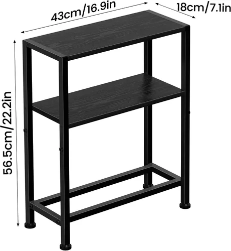 Miniatura 3 de Mesa auxiliar estrecha para espacios pequeños, mesa auxiliar pequeña de 2 niveles con soporte para estantes, mesita de noche delgada, mesa de sofá