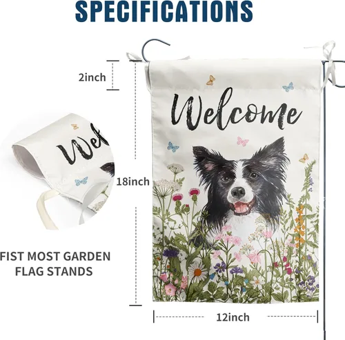 Miniatura 2 de Bandera de jardín floral Border Collie bandera de patio primavera verano bandera de patio flor perro banderas de jardín para exteriores pequeñas