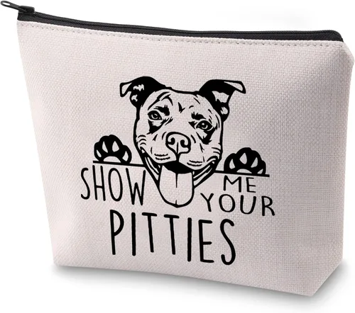 ZJXHPO Divertido regalo de Pitbull Show Me Your Pitties Dog Lovers Gift Pitbull Mom Cosmetic Bag Zipper Accesorio Bolsa, Perro Pitties, No