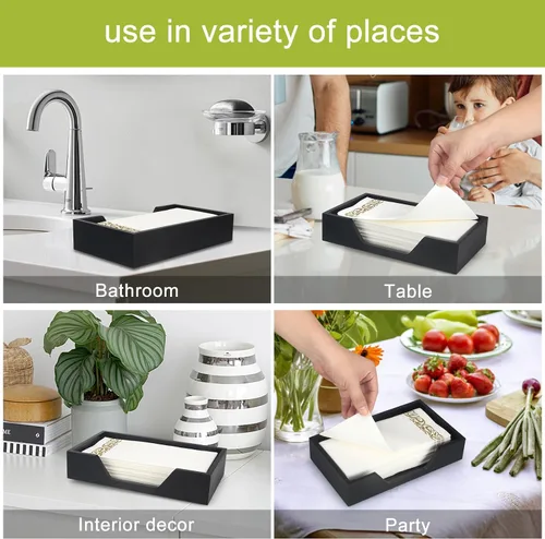 Miniatura 4 de Servilletero de madera negro para cocina, baño, toallero de invitados, estilo rústico moderno