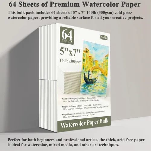 Miniatura 4 de SuFly Bloc de papel de acuarela de 5 x 7 pulgadas, 64 hojas de papel de acuarela de prensa en frío de 140 libras, papel de pintura de acuarela