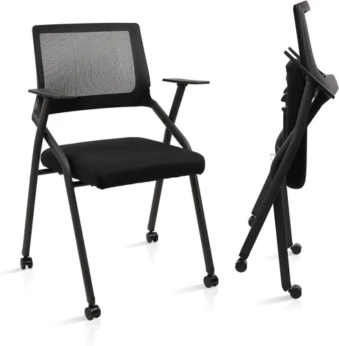 Miniatura 20 de CLATINA Sillas de oficina apilables y plegables con soporte lumbar ergonómico y cojín de asiento grueso, silla de recepción de tela de malla