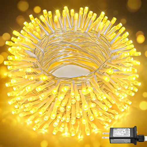 Miniatura 42 de Tira de 200 luces LED de 66 pies para exteriores, luces de Navidad conectables para interiores, cable transparente, impermeable, 8 modos de luces