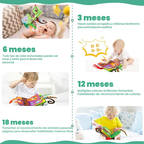 Miniatura 3 de beiens - Libros de tela para bebés, libro táctil y crujiente para bebés de 0-3-6-12-18 meses, juguetes blandos interactivos para cochecitos