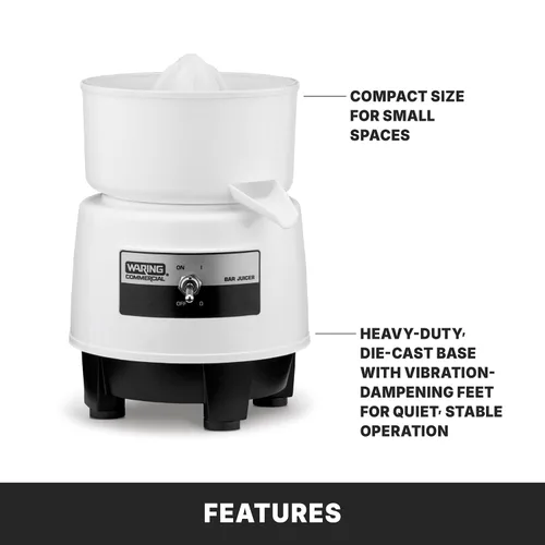 Miniatura 4 de Waring Commercial BJ120C Exprimidor Compacto de Cítricos, 120V, Enchufe 5-15P, Blanco, 34 Onzas