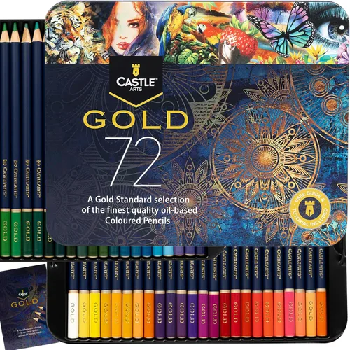 Castle Art Supplies Juego de 72 lápices de color Gold Standard | Lápices de calidad con núcleo de color a base de aceite que se mantienen más
