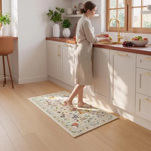 Miniatura 6 de Unirea Alfombra pequeña lavable beige de 2 x 3 para puerta de entrada interior, antideslizante, alfombra de entrada de animales suave para cocina