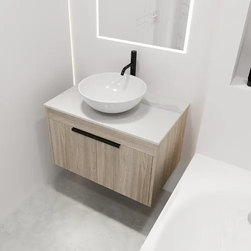 Miniatura 21 de Juego de tocador de baño flotante de 22 pulgadas con lavabo, moderno tocador de baño montado en la pared con lavabo de cerámica y puerta de cierre