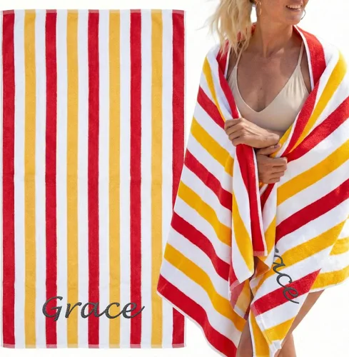 Miniatura 8 de Toallas de playa personalizadas Passion para adultos - Toallas de piscina personalizadas con nombre - Algodón altamente absorbente - Diseño a rayas