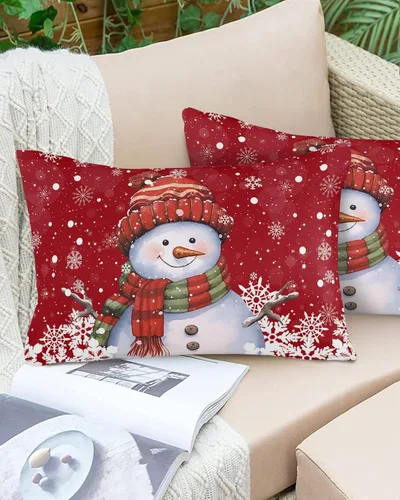 Miniatura 13 de Funda de almohada de invierno para exteriores, impermeables, paquete de 2 fundas de cojín con diseño de copos de nieve en acuarela de Navidad