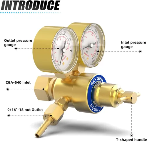 Miniatura 5 de MEANLIN MEASURE Regulador de oxígeno Medidores de gas de soldadura CGA 540 Regulador de antorcha de corte, salida 0-100PSI Entrada 0-4000PSI Medidor