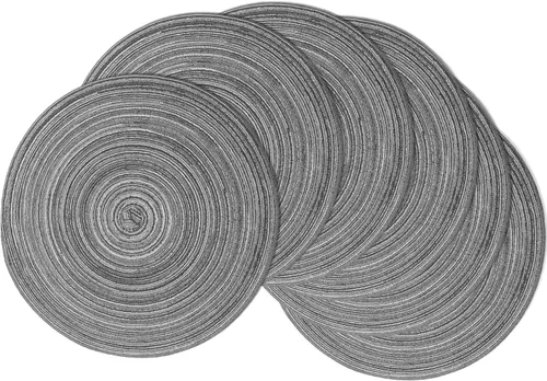 Miniatura 12 de Juego de 6 manteles individuales redondos trenzados, lavables, antideslizantes, para cocina, comedor, 15 pulgadas, resistentes al calor, tela Beige