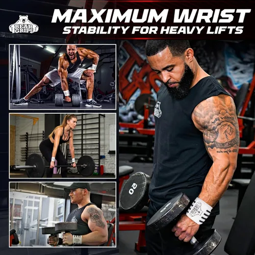 Miniatura 4 de Bear Grips Muñequeras para levantamiento de pesas Correas de muñeca para levantamiento de pesas Muñequeras de gimnasio extra fuertes Dos