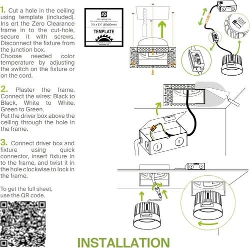 Miniatura 8 de ASD Trimless Gimbal - Iluminación LED empotrable de 2 pulgadas, 8 W 120 V, luz de techo direccional regulable ajustable con caja de conexión, 5 CCT