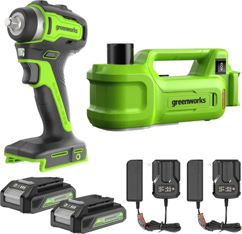 Miniatura 22 de Greenworks - Taladro de impacto inalámbrico de 24 V y kit de luz de trabajo 2 en 1 con 2 baterías de 2 Ah y cargador – Sin escobillas, liviano