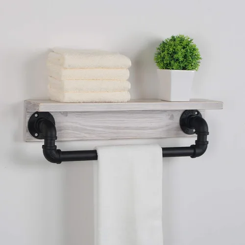 Miniatura 6 de MBQQ Estante de tubo industrial, estante de pared rústico con toallero, toalleros de granja de 20 pulgadas para baño, estantes flotantes montados