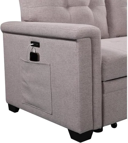 Miniatura 6 de Lilola Home Nathan - Sofá modular reversible de lino gris claro de 84 pulgadas con diván de almacenamiento y puertos de carga USB, sofá esquinero