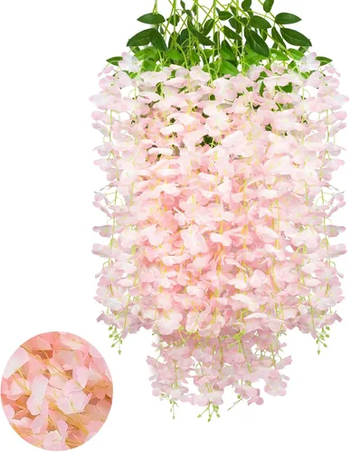 Miniatura 62 de Paquete de 12 guirnaldas de flores colgantes de glicina blanca, enredaderas de flores artificiales de 3.77 pies, glicinia falsa, guirnalda colgante